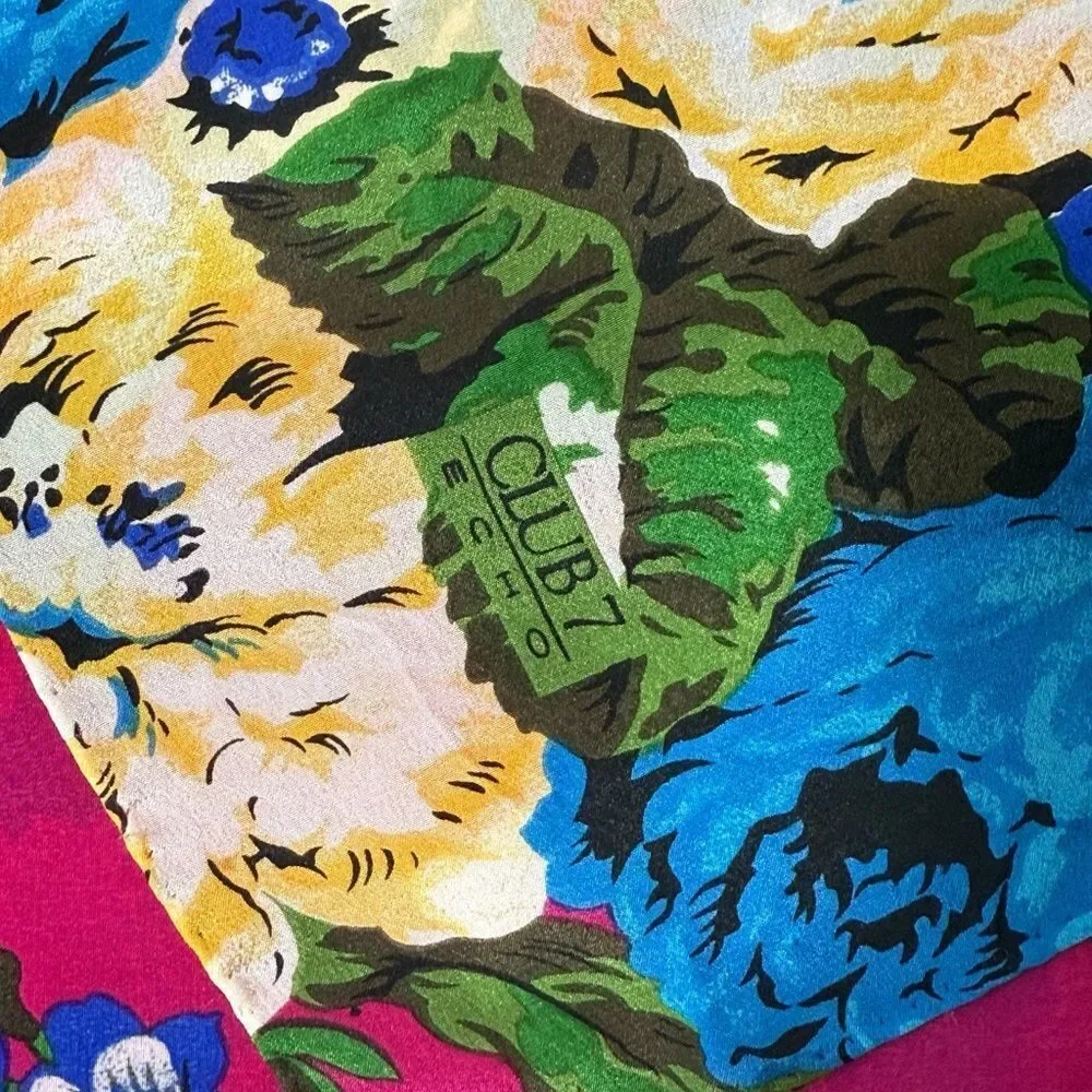 Club Echo Vintage Gorgeous Vivid Magenta Floral Silk Scarve